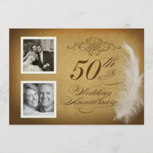 50e Verjaardag Vintage Feather 2 Foto Uitnodiginge Kaart