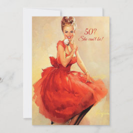 50e verjaardag vintage sexy pin-up rode jurk kaart