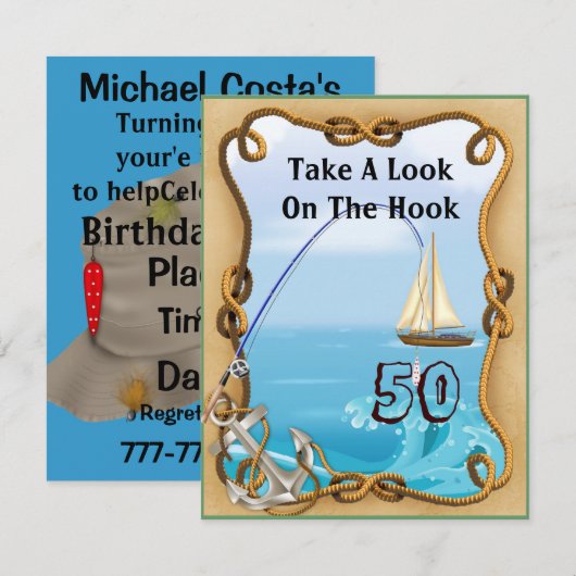 50e verjaardag Vissen Uitnodigingen voor MANNEN (Voorkant / Achterkant)