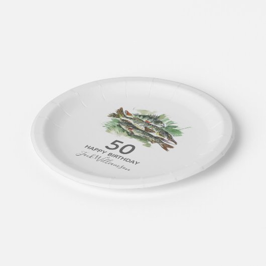 50e verjaardag | VISSEN | | Waterverf vis Papieren Bordje (Gekanteld)