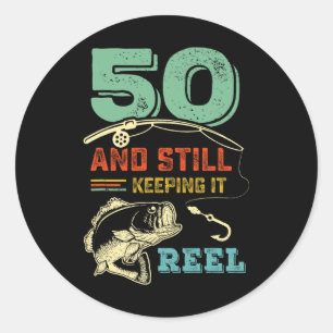 50e verjaardag Vissende 50 Mannen vissers Pu Ronde Sticker