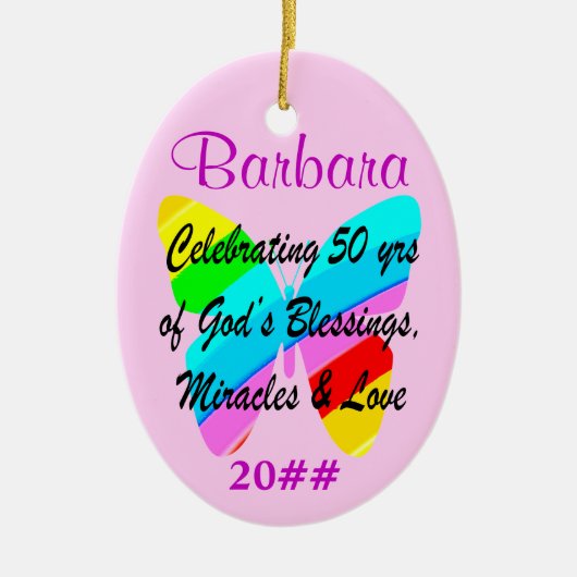 50E VERJAARDAG VLINDER GEPERSONALISEERD ORNAMENT (Voorkant)