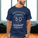 50e verjaardag Voeg de naam Legendary Blue Legend  T-shirt<br><div class="desc">Voor hen die hun verjaardag vieren,  hebben we het ideale verjaardagsfeest T-shirt met een  gevoel. De blauwe achtergrond met een witte  typografische vormgeving is eenvoudig en toch elegant met een retroflectuur. Pas de tekst eenvoudig aan met behulp van de meegeleverde sjabloon. Zie in voorraad voor overeenkomende verjaardagsgeschenken en benodigdheden.</div>