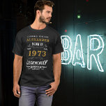 50e verjaardag Voeg Jouw naam uit 1973 Legendary t T-shirt<br><div class="desc">50e verjaardag,  geboren in 1973 Voeg jouw naam shirt toe. Geef de naam en het jaar met de verstrekte sjabloon uit. Een geweldig aangepast zwart verjaardagsshirt. Meer geschenken en partijmateriaal beschikbaar met het "Legendary"ontwerp in de opslag.</div>