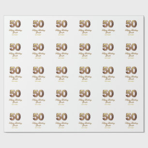 50e verjaardag voeg naam datum jaar goud bloemrijk cadeaupapier