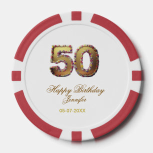 50e verjaardag voeg naam datum jaar goud bloemrijk poker chips