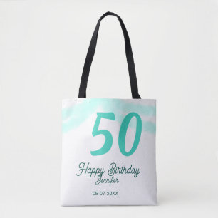 50e verjaardag voeg naam datum jaar groen pastel v tote bag