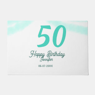 50e verjaardag voeg naam datum jaar groene pastel  deurmat