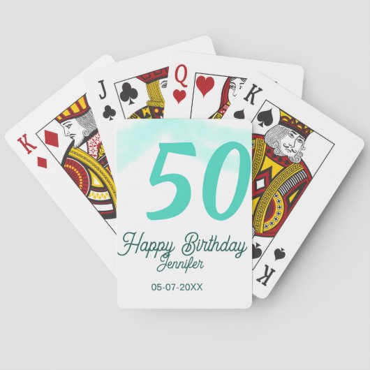 50e verjaardag voeg naam datum jaar groene pastel pokerkaarten (Achterkant)