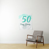 50e verjaardag voeg naam datum jaar groene pastel  wandkleed (In situ)