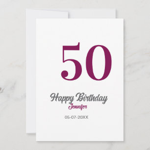 50e verjaardag voeg naam datum jaar mauve sjabloon kaart