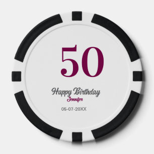 50e verjaardag voeg naam datum jaar mauve sjabloon poker chips