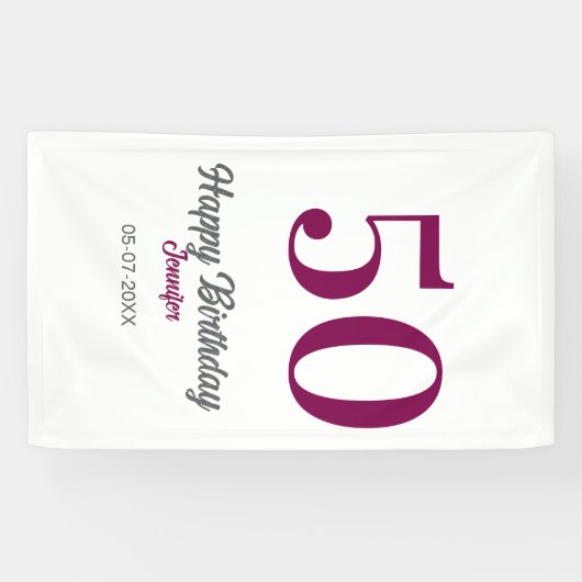 50e verjaardag voeg naam datum jaar mauve sjabloon spandoek (Horizontaal)