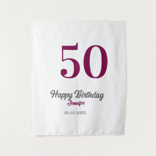50e verjaardag voeg naam datum jaar mauve sjabloon wandkleed