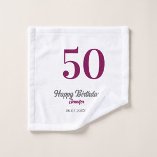 50e verjaardag voeg naam datum jaar mauve sjabloon washandje