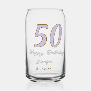 50e verjaardag voeg naam datum jaar paars bruin mo blikvorm glas