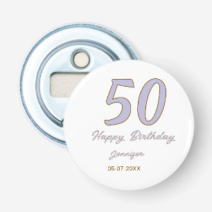50e verjaardag voeg naam datum jaar paars bruin mo button flesopener