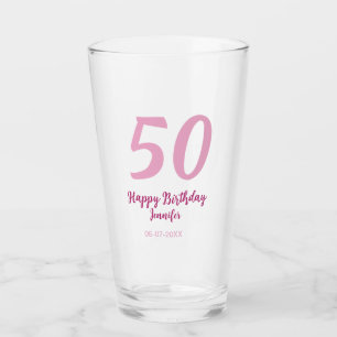 50e verjaardag voeg naam datum jaar roze rood vet glas