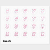 50e verjaardag voeg naam datum jaar roze rood vet ronde sticker (Vel)