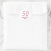 50e verjaardag voeg naam datum jaar roze rood vet ronde sticker (Tas)