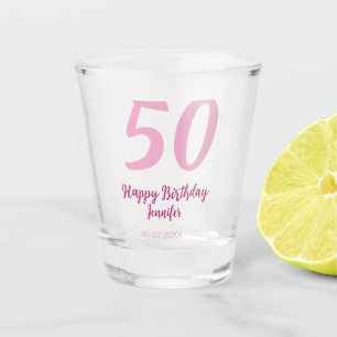 50e verjaardag voeg naam datum jaar roze rood vet shot glas