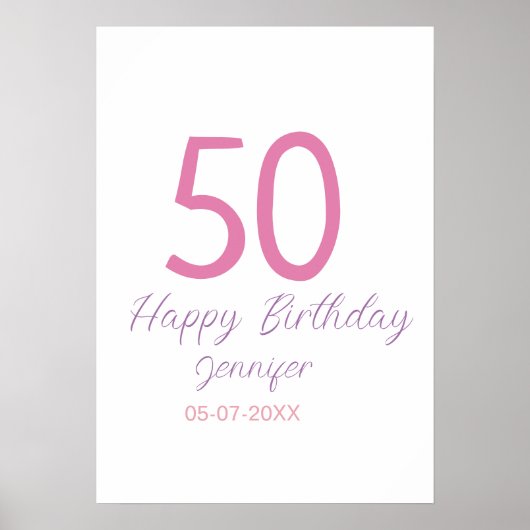 50e verjaardag voeg naam datum jaar roze sjabloon  poster (Voorkant)