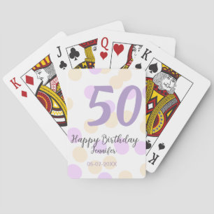 50e verjaardag voeg naam datum paars oranje polkad pokerkaarten