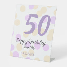 50e verjaardag voeg naam datum paars oranje polkad