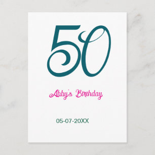 50e verjaardag voeg naam jaar turquoise roze vet briefkaart