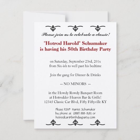 50e verjaardag voor  automatische mechanica kaart (Achterkant)