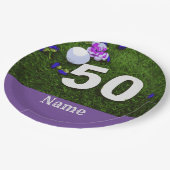 50e verjaardag voor golfer met golfbal en bloem papieren bordje (Gekanteld)