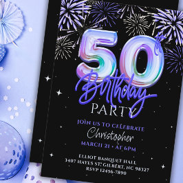 50e verjaardag voor hem Blauw Vuurwerk Folie Ballo Kaart