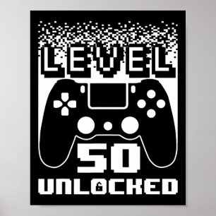 50e verjaardag voor mannen level 50 unlocked gamer poster