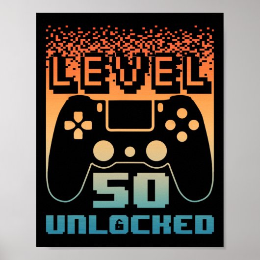 50e verjaardag voor mannen level 50 unlocked gamer poster (Voorkant)