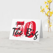 50e verjaardag voor zus, zwarte, rode tekst, wit. kaart (Gele Bloem)