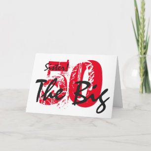 50e verjaardag voor zus, zwarte, rode tekst, wit. kaart