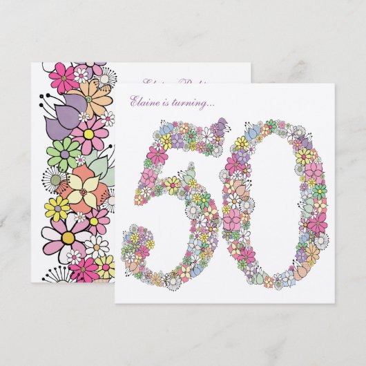50e verjaardag Voorjaarsbloem Aangepaste uitnodigi Kaart (Voorkant / Achterkant)