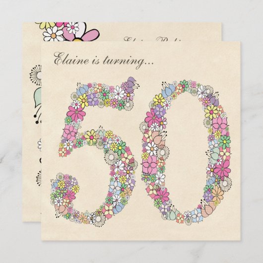 50e verjaardag Voorjaarsbloemen Aangepaste uitnodi Kaart (Voorkant / Achterkant)