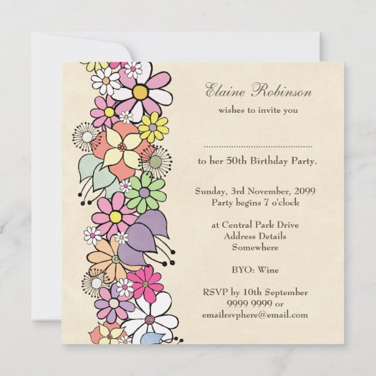 50e verjaardag Voorjaarsbloemen Aangepaste uitnodi Kaart (Achterkant)