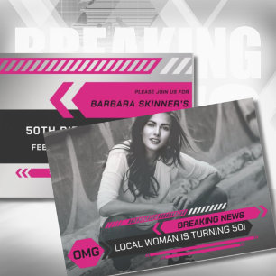 50e verjaardag Vrouw Breaking TV Nieuwsfeest Kaart
