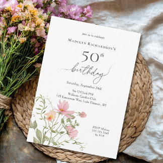 50e verjaardag vrouwelijke waterverf wilde bloem kaart