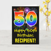 50e verjaardag: Vuurwerk Fun Pattern + Regenboog 5 Kaart (Gele Bloem)