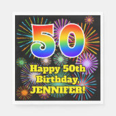 50e verjaardag: Vuurwerk Fun Pattern + Regenboog 5 Servet (Voorkant)