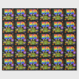 50e verjaardag: vuurwerk, regenboogblik # "50" cadeaupapier