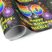 50e verjaardag: vuurwerk, regenboogblik # "50" cadeaupapier (Rol Hoek)