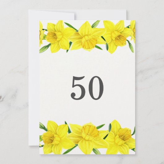 50e Verjaardag Waterverf Daffodil Feestuitnodiging Kaart (Achterkant)