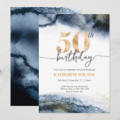 50e verjaardag waterverf en goud kaart (Voorkant / Achterkant)