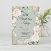 50e verjaardag Waterverf groene gouden gouden bloe Kaart (Staand voorkant)