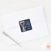 50e verjaardag Waterverf Rood Wijn Roos Navy Blue Vierkante Sticker (Envelop)