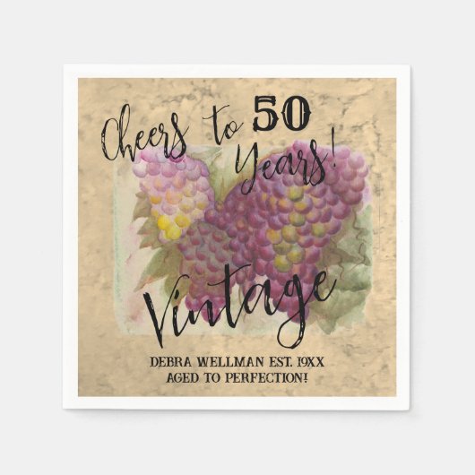 50e verjaardag  Waterverf wijnthema Servet (Voorkant)